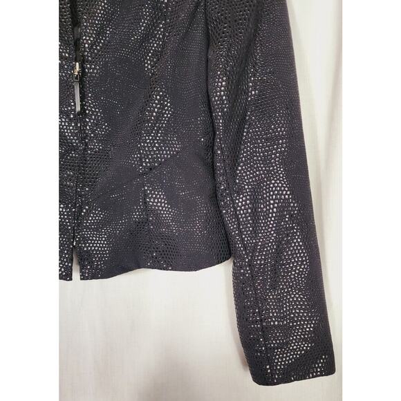 VTG black embossed reptile print vegan leather Jacket Sz 10 Blazer moto Y2K - Picture 4 of 5